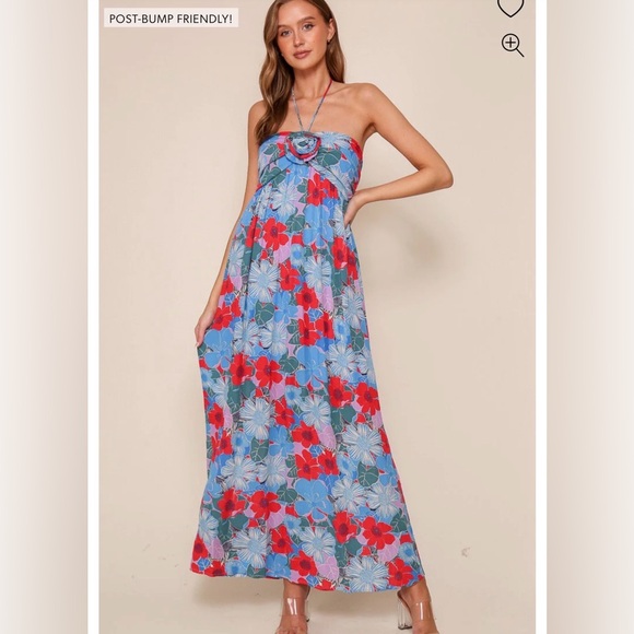 Timing Dresses & Skirts - Blue Floral Halter Maxi Dress